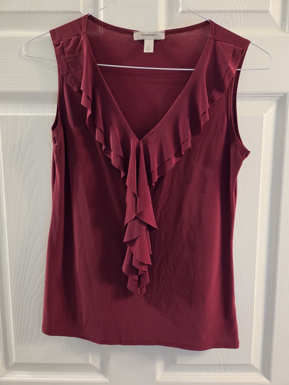 dressbarn Burgundy Ruffle V-Neck Sleeveless Camisole